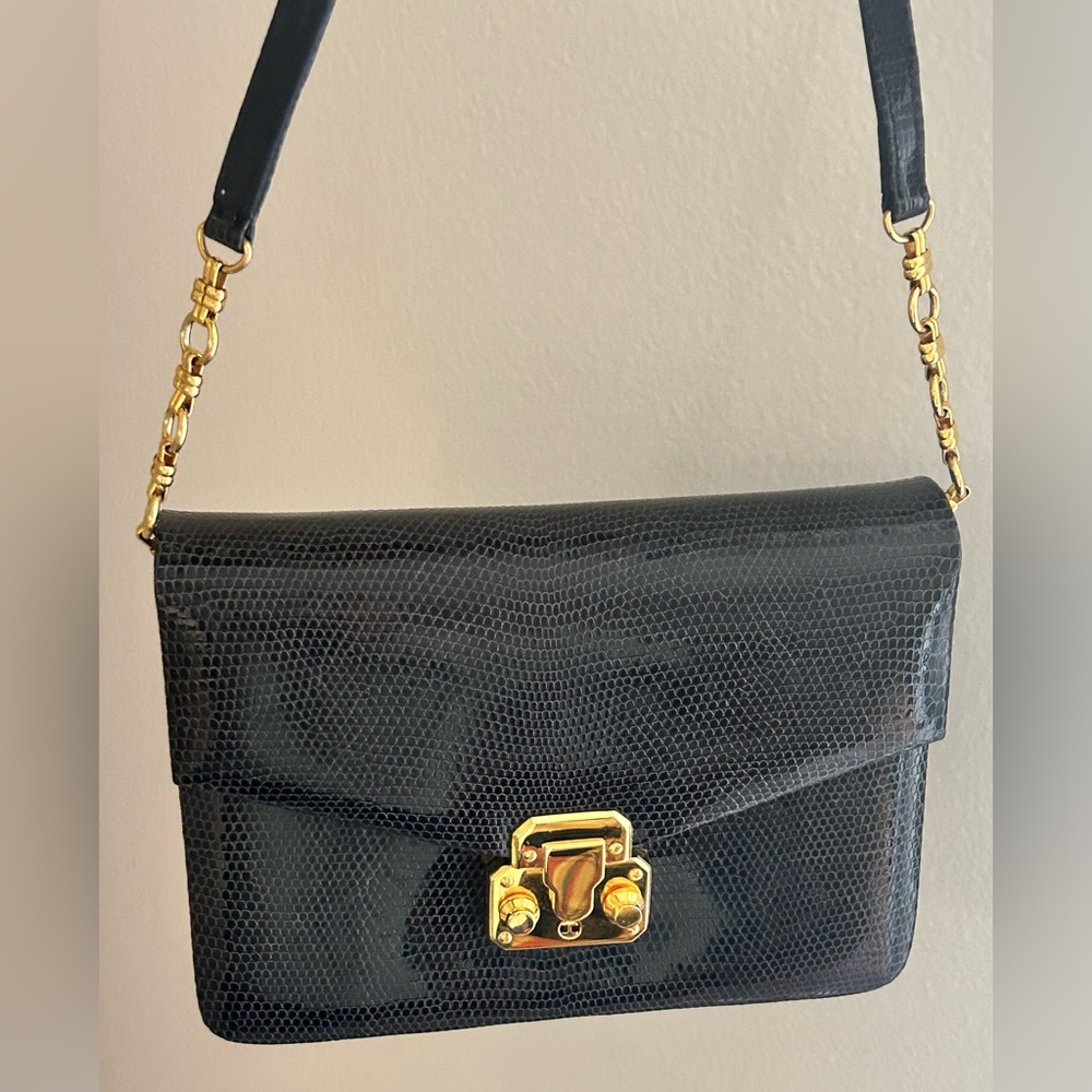 Giorgio’s of Palm Beach Vintage Dark Navy Lizard Shoulder Bag
